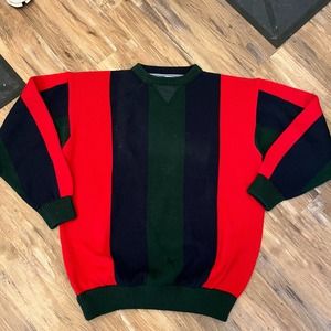 Men's Vintage 90s Gitano striped color block crew neck sweater sz XL green red